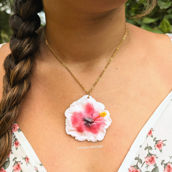 Pink and White Hibiscus Flower Necklace - Image 6