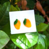 mango stud earrings on leaves