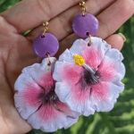 Purple Hibiscus Flower Earrings