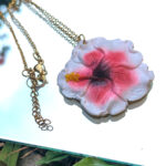 Pink and White Hibiscus Flower Necklace