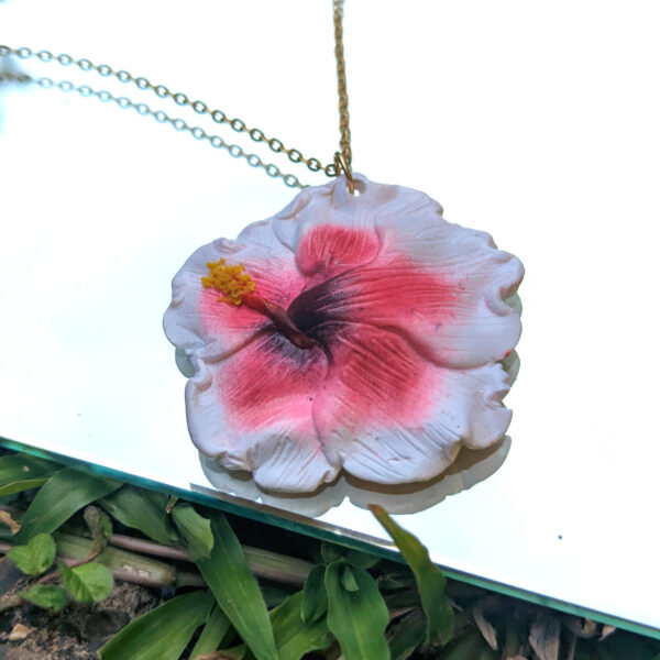 Pink and White Hibiscus Flower Necklace - Image 2