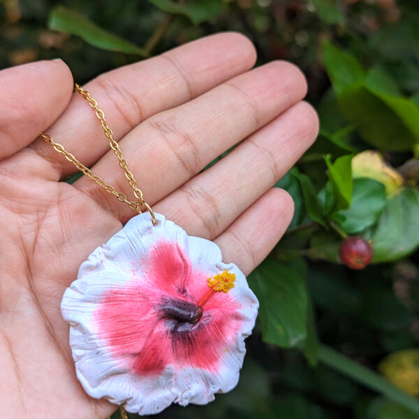 Pink and White Hibiscus Flower Necklace - Image 3