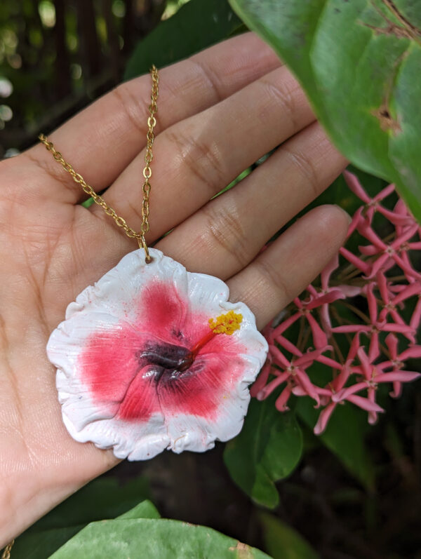 Pink and White Hibiscus Flower Necklace - Image 5