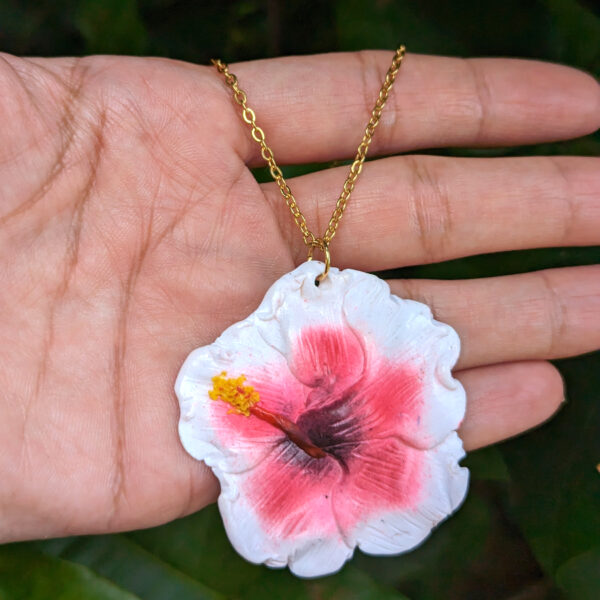 Pink and White Hibiscus Flower Necklace - Image 4