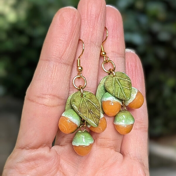 Quenepa Fruit With Leaves Earrings - Image 2