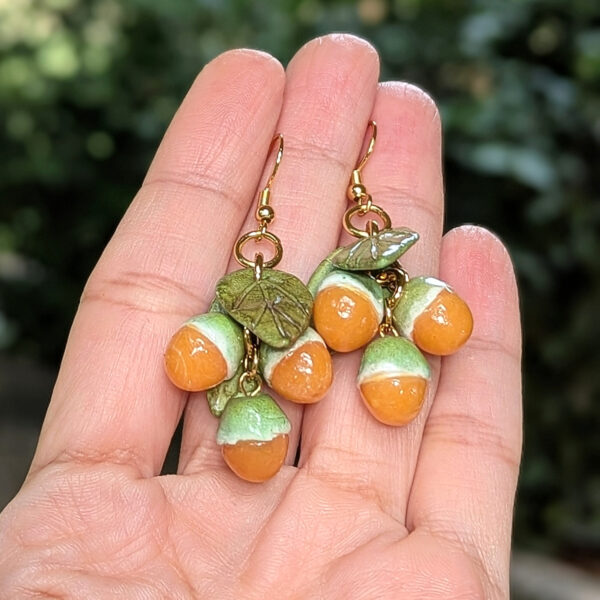 Quenepa Fruit With Leaves Earrings - Image 3