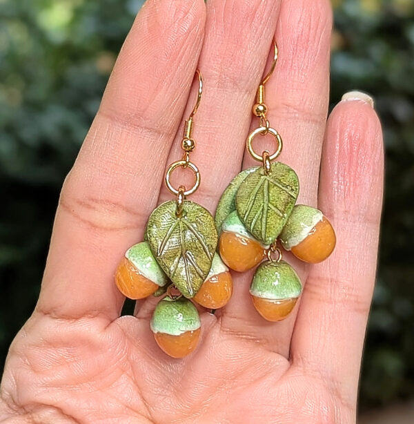 Quenepa Fruit With Leaves Earrings