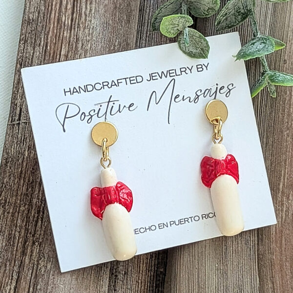 Puerto Rican Coquito Bottle Earrings with Bow - Image 2
