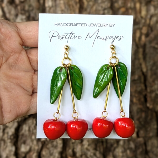 handmade cherry earrings on hand