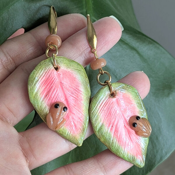 Artisanal Leaf Earrings with Puerto Rican Frog and Beads