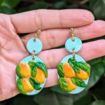 Mango Fruit With Leaves Oval Statement Earrings