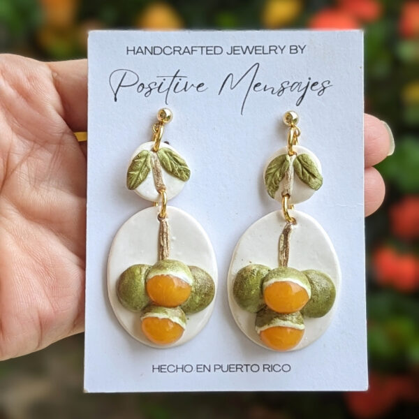 Spanish lime fruit white statement earrings