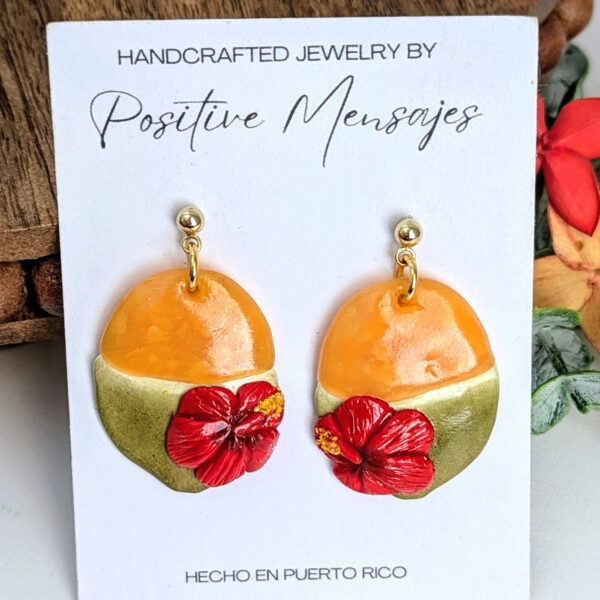 quenepa fruit earrings with red flower