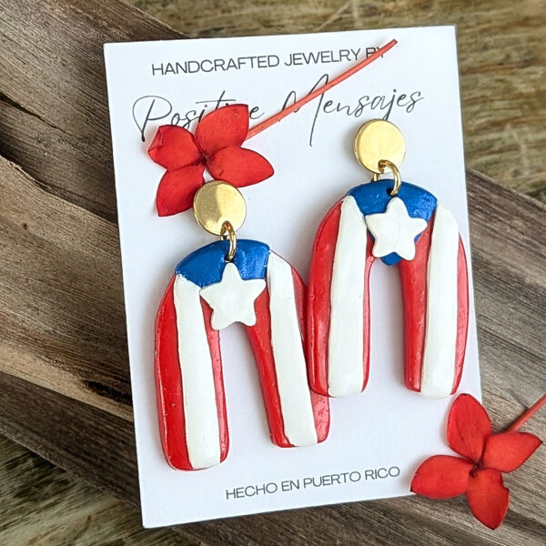 Puerto Rican Flag Arch Circle Statement Earrings - Image 4