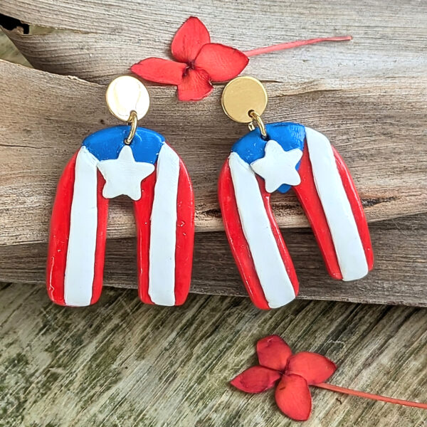 Puerto Rican Flag Arch Circle Statement Earrings - Image 2