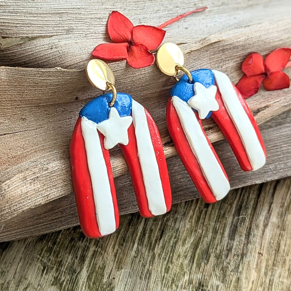 Puerto Rican Flag Arch Circle Statement Earrings - Image 3