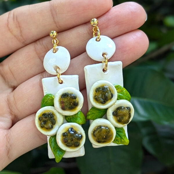 passing fruit earrings with leaves