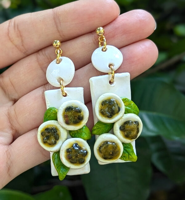 passing fruit earrings with leaves