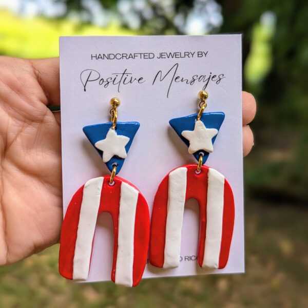 puerto rico flag arc earrings with green background