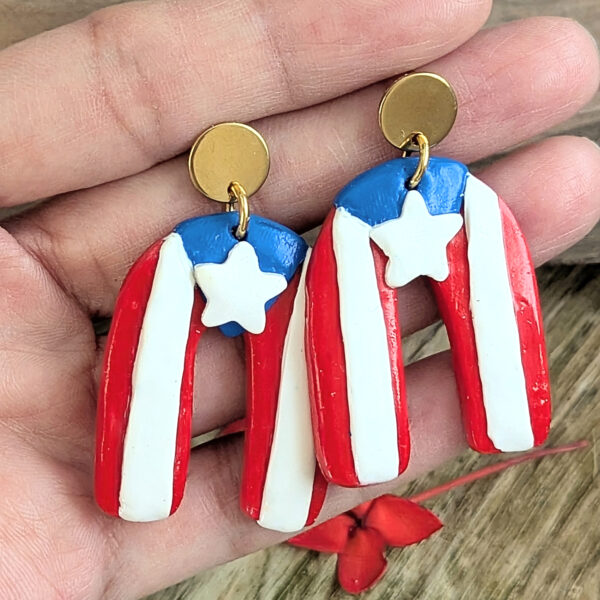 Puerto Rican Flag Arch Circle Statement Earrings - Image 5