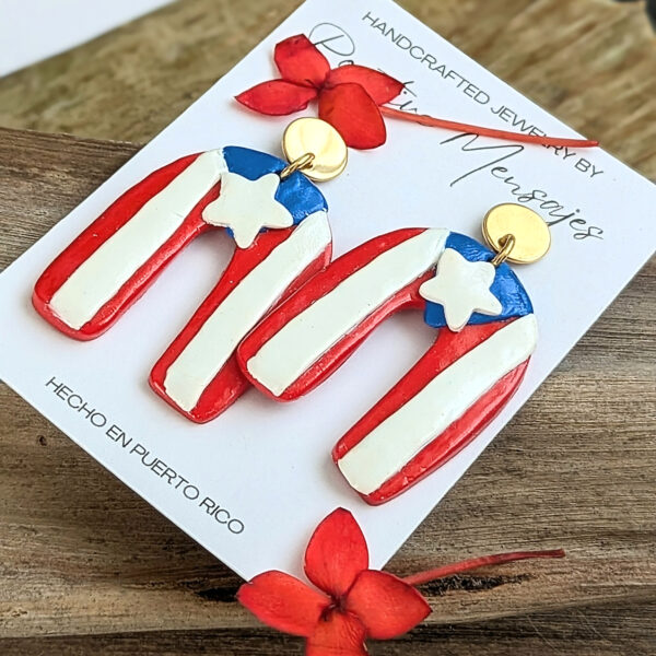 Puerto Rican Flag Arch Circle Statement Earrings - Image 6