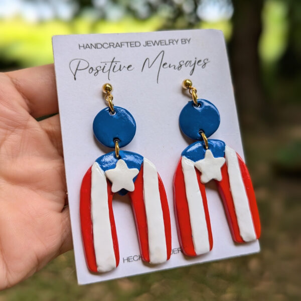 Puerto Rican Flag Arch Circle Statement Earrings - Image 5