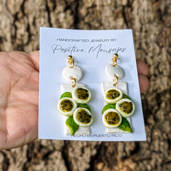 handmade passion fruit earrings upside down