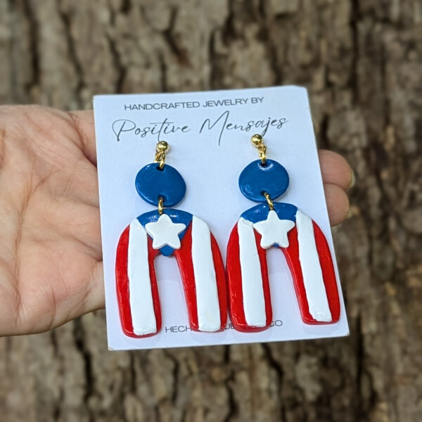 Puerto Rican Flag Arch Circle Statement Earrings - Image 4