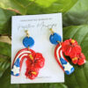 puerto rico flag earrings with flowers on leaves