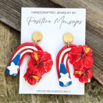 Puerto Rico Arch Flag Earrings With Flor De Maga Flowers