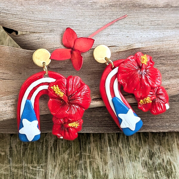 Puerto Rico Arch Flag Earrings With Flor De Maga Flowers - Image 5