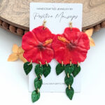 Flor De Maga Flower With Leaves Long Dangle Earrings