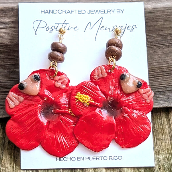 Flor de Maga Earrings with Puerto Rican Frog & Handmade Beads