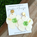 White and Green Hibiscus Flower Earrings