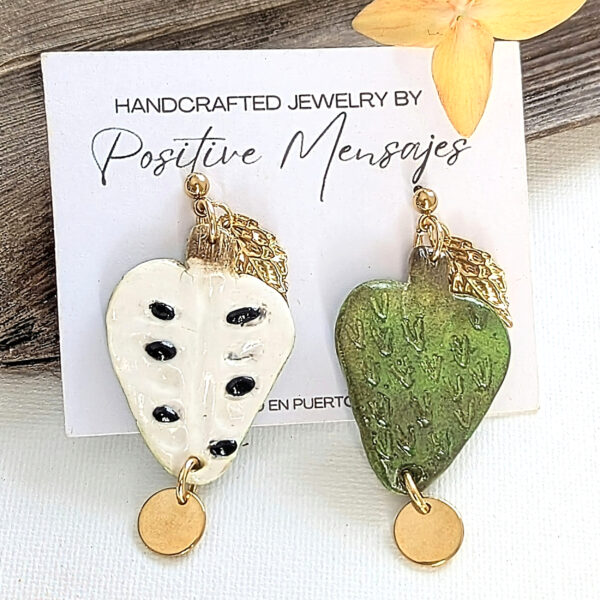 Double Sided Guanabana Fruit Earrings With Leaf and Pendant