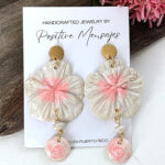 Flor de Maga Earrings in Pearl Color with Taíno-Inspired Symbol