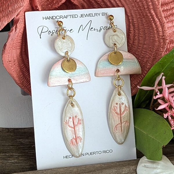 Puerto Rico beach theme earrings pink pearl