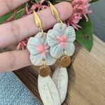 Taíno-Inspired Flor de Maga Earrings in Pearl, Pink, and Blue