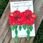 Flor De Maga Flower With Leaves Long Dangle Earrings