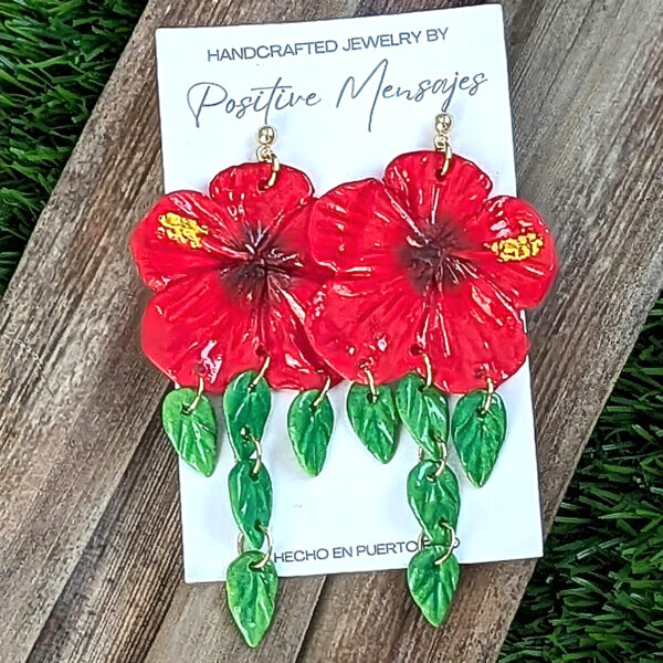 Flor De Maga Flower With Leaves Long Dangle Earrings