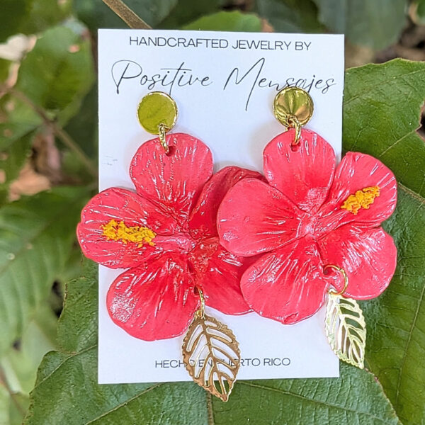 Flor De Maga Earrings With Long Leaf Center