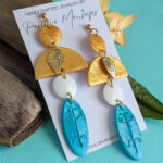Indigenous Taino-Inspired Long Earrings with Golden Leaf Accent