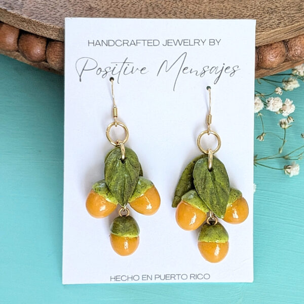 Quenepa Fruit With Leaves Earrings