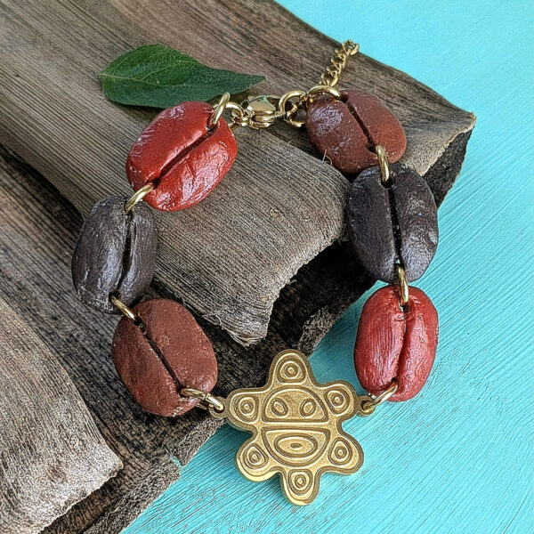 Taíno-Inspired Coffee Bracelet with Sun God Symbol