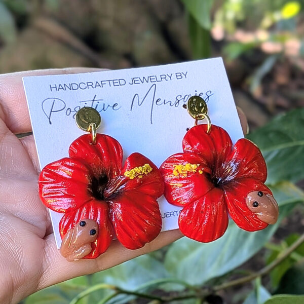 Flor De Maga Earrings with a Touch of the Puerto Rican Frog