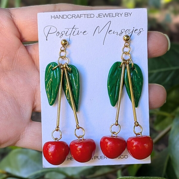 Cocktail Cherry With Hand-Carved Taino Leaf Earrings