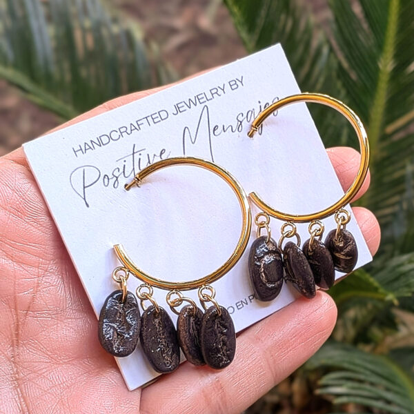 Hand-Carved Café Reversible Coffee Beans Hoop Earrings