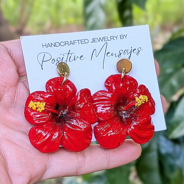 Puerto Rico Mini Red Hibiscus Flower Earrings