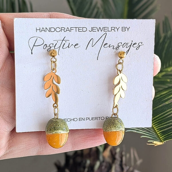 Quenepa Fruit Golden Leaf Earrings