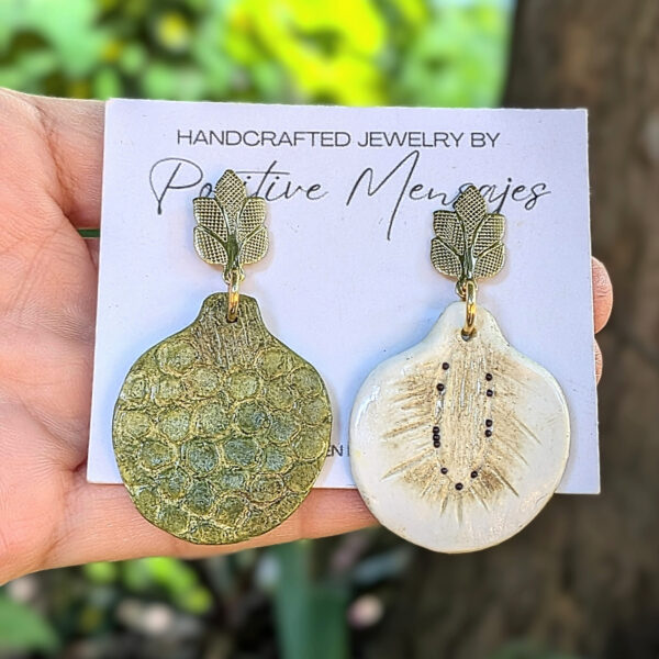 Two Sides of the Pana Fruit Earrings with Tree Posts